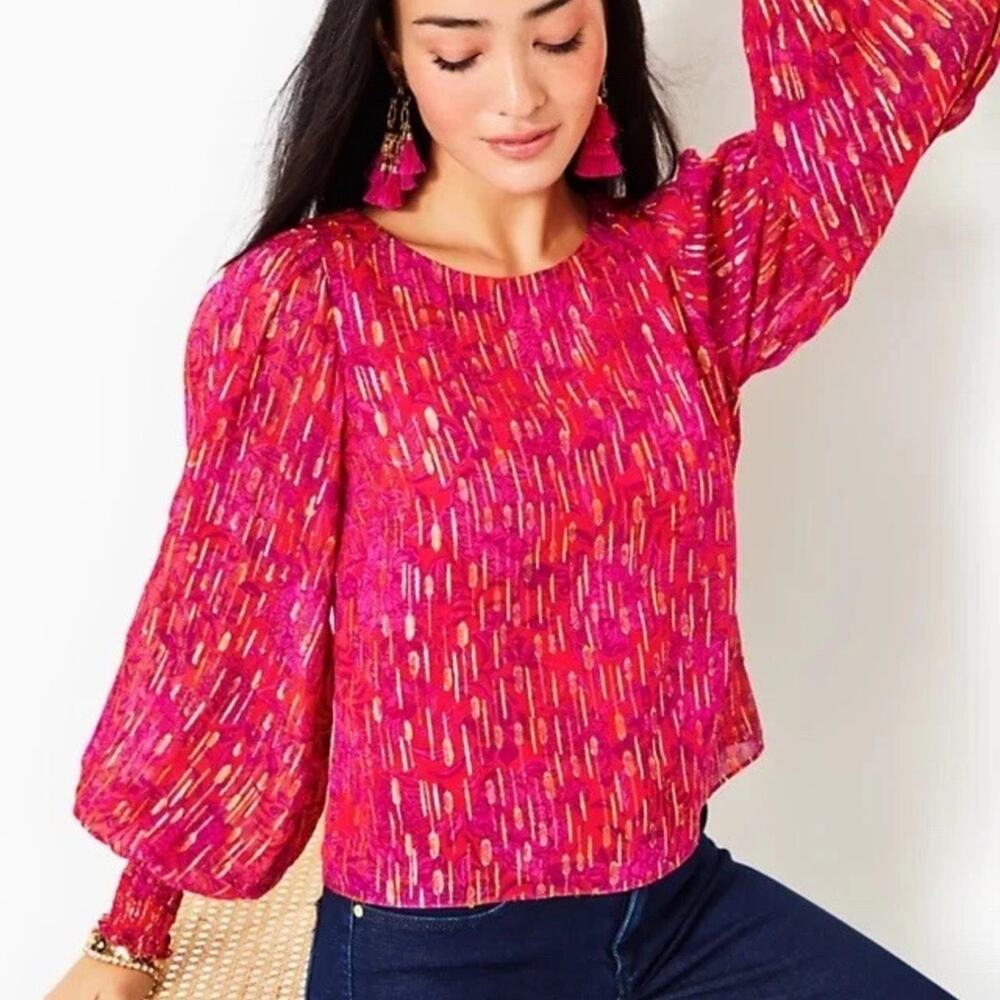 Lilly Pulitzer Womens 12 Alfreda Amaryllis Red Secret Hideaway Blouse NEW